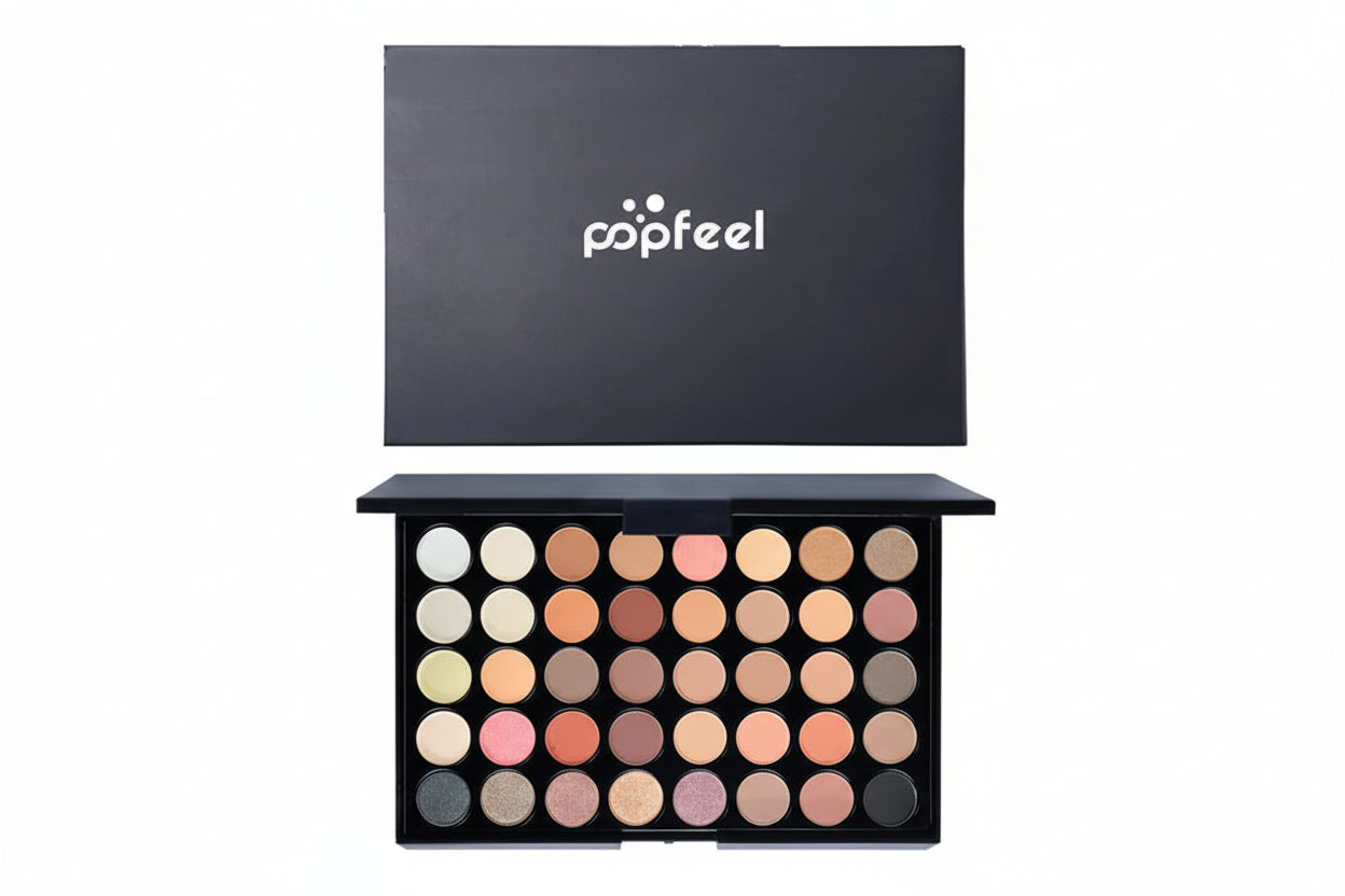 POPFEEL 40-Color Eyeshadow Palette, Earth Tones and Rainbow Shades, Long-Lasting Finish, Highly Pigmented, Smooth, Matte and Glossy