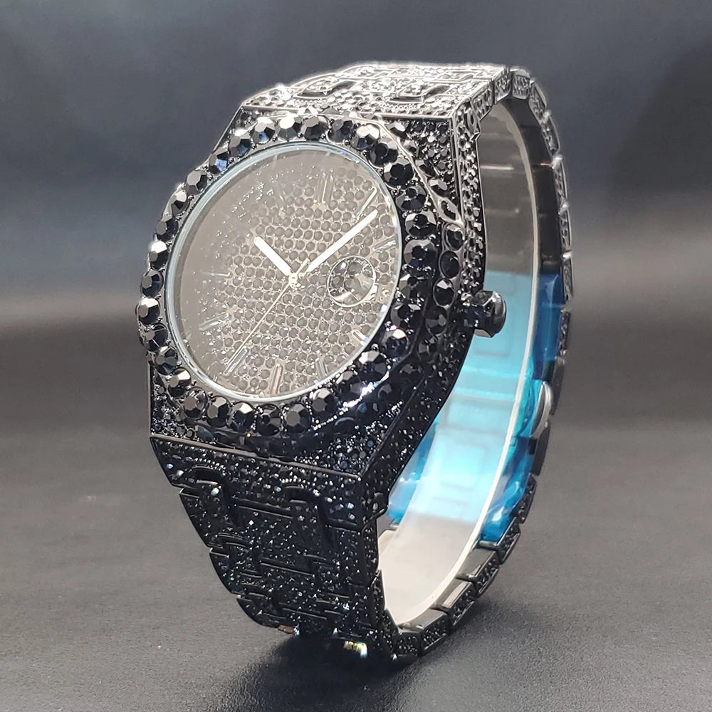Montre Quartz Homme – Style Hip Hop Diamant