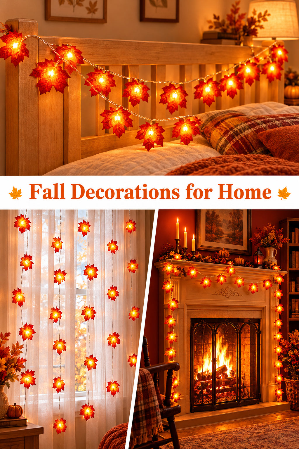 Guirlande lumineuse feuilles d’érable – Blanc chaud, 1,5 ou 3 m