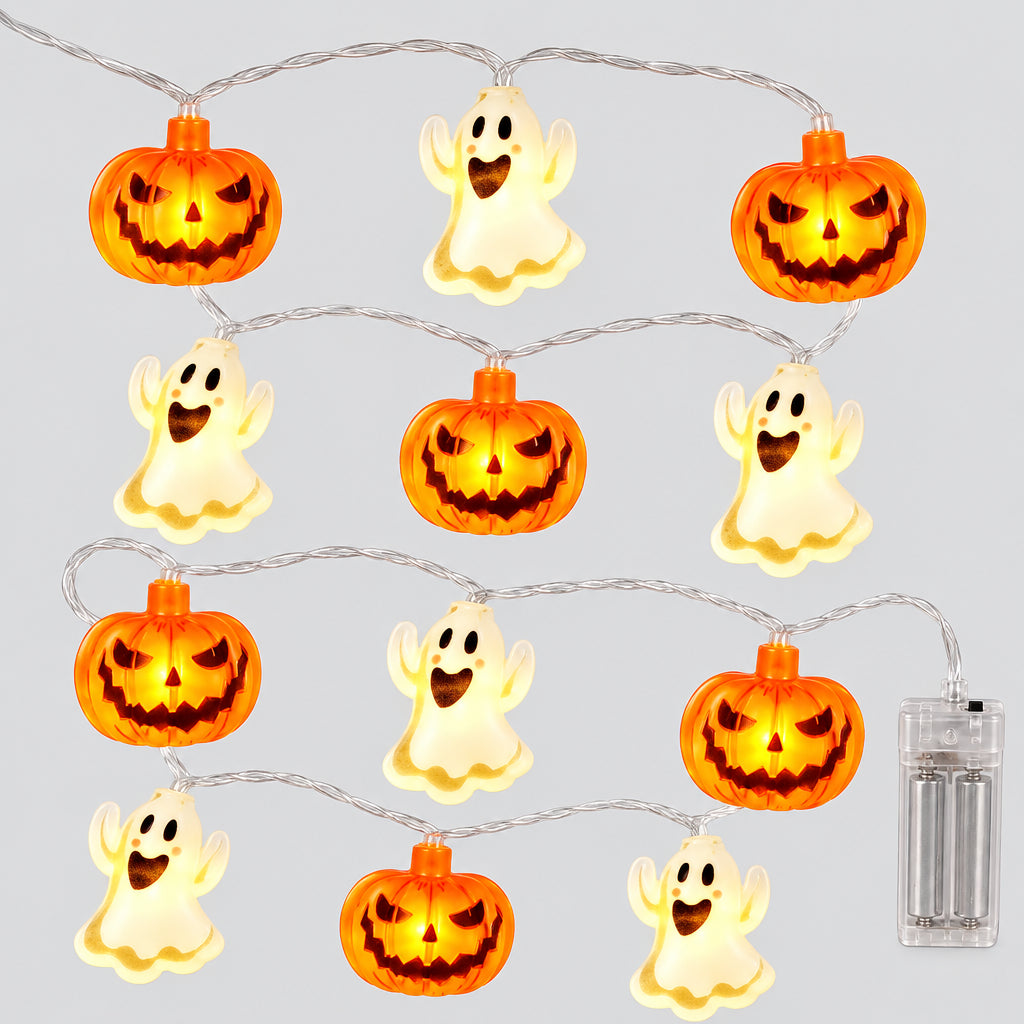 Guirlande LED citrouilles et fantômes – Décoration d'Halloween à piles