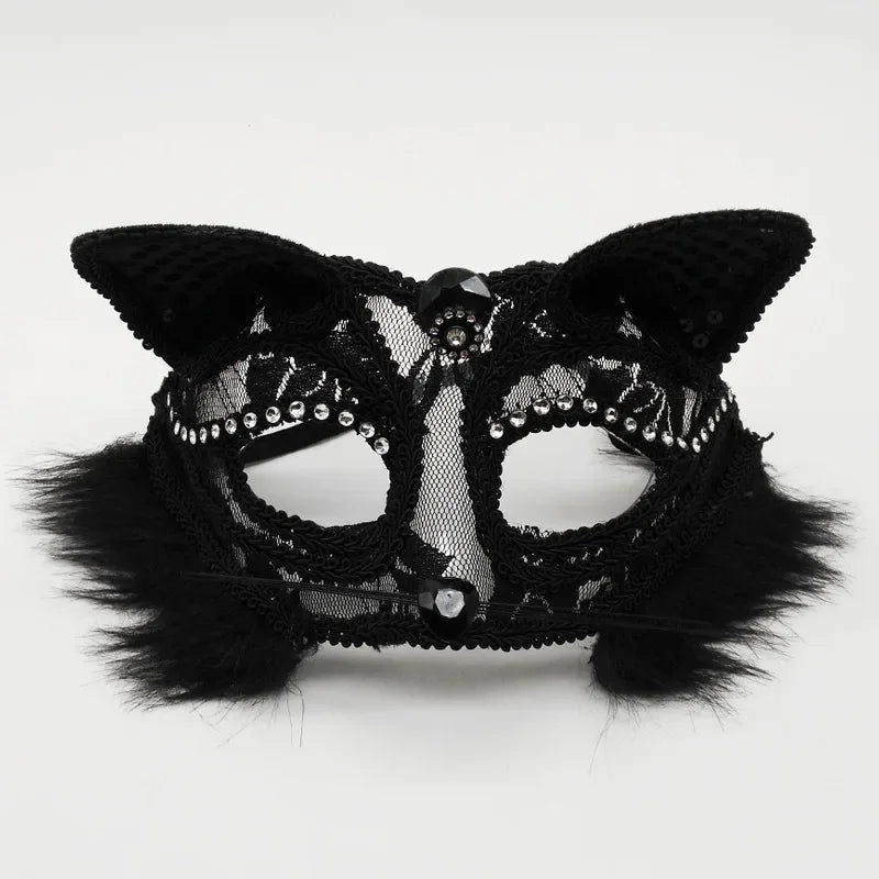 Masque en dentelle style chat pour bal masqué et déguisement