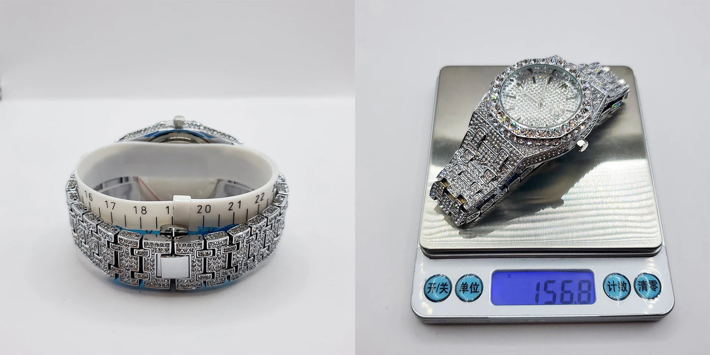 Montre Quartz Homme – Style Hip Hop Diamant