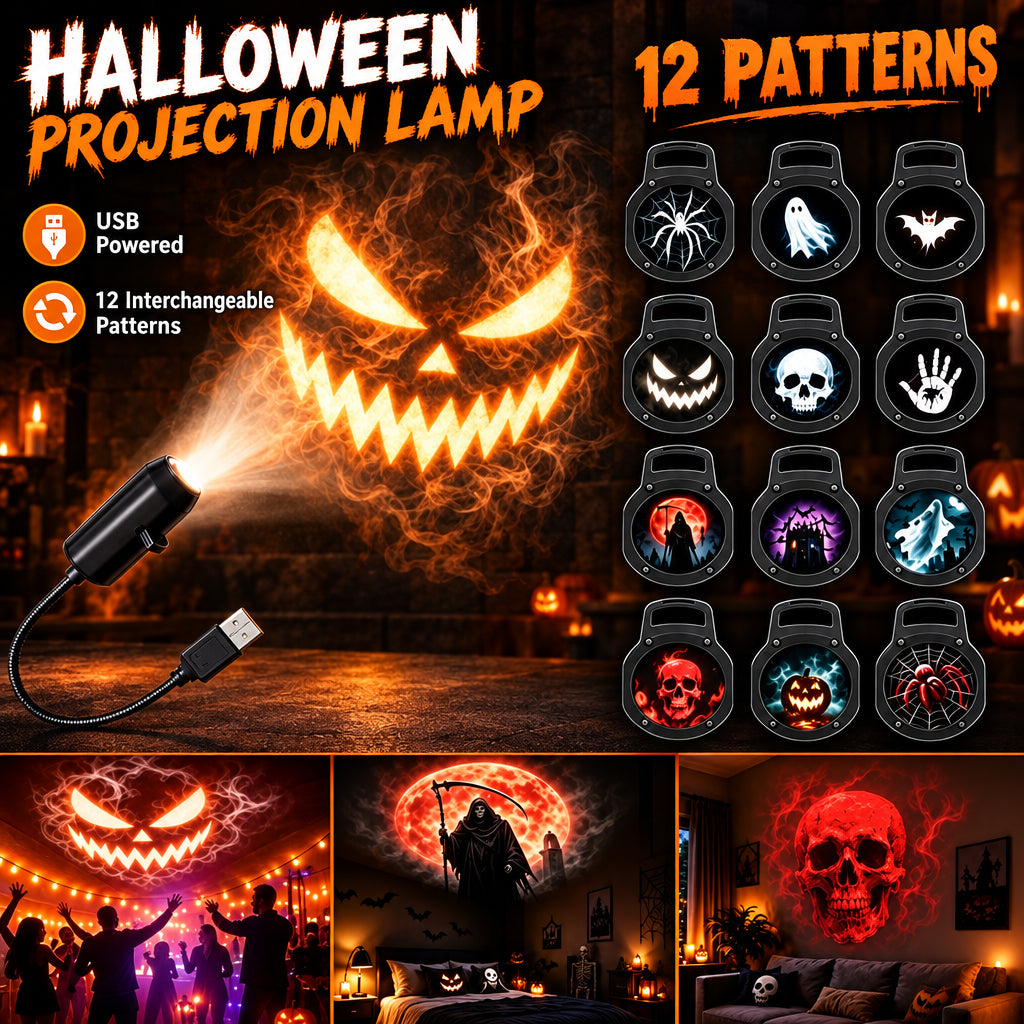 Projecteur LED USB décoratif – Motifs Halloween ou Noël