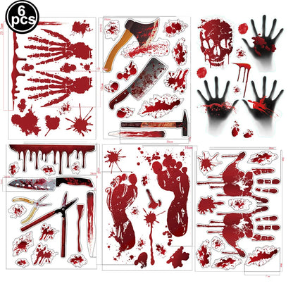 Autocollants Halloween pour portes et fenêtres – Mains sanglantes et crânes