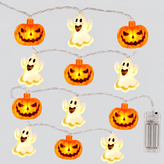 Guirlande LED citrouilles et fantômes – Décoration d'Halloween à piles