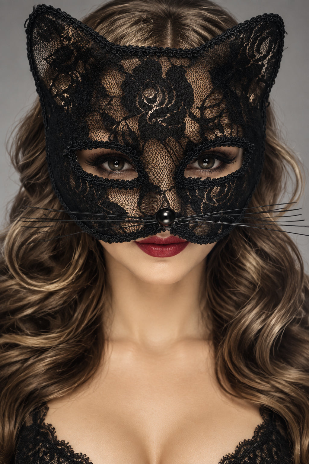 Masque en dentelle style chat pour bal masqué et déguisement
