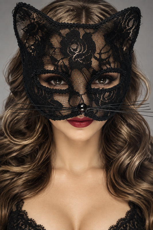 Masque en dentelle style chat pour bal masqué et déguisement