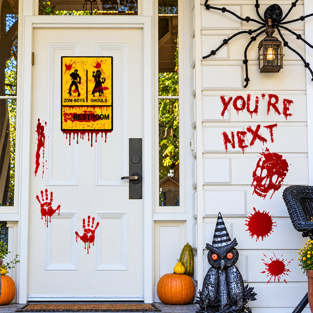 Autocollants Halloween pour portes et fenêtres – Mains sanglantes et crânes