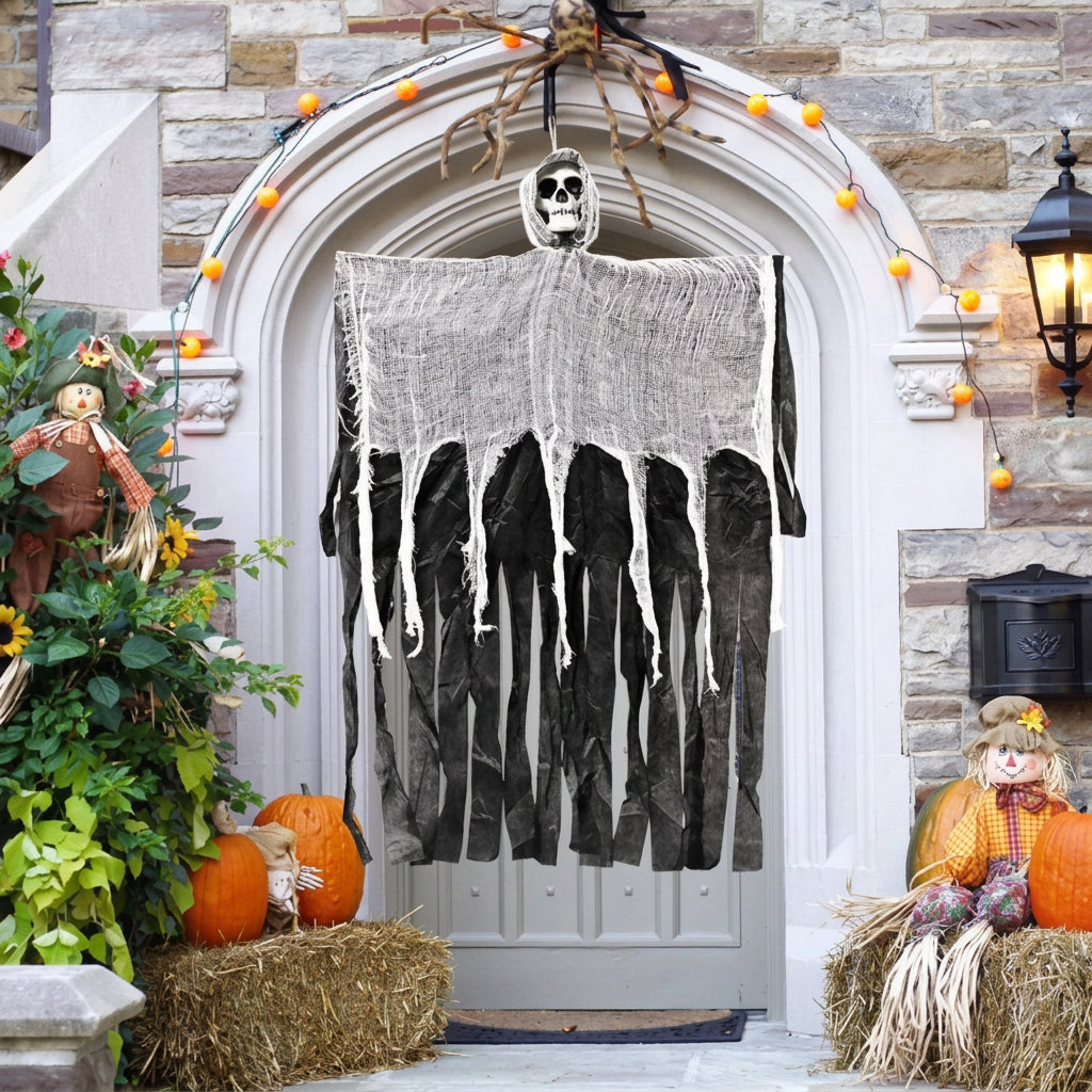 Fantôme à crâne suspendu en gaze – Décoration Halloween