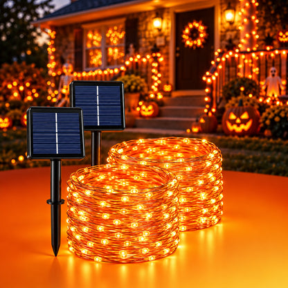 Guirlande solaire LED orange Halloween – 7 à 22 m