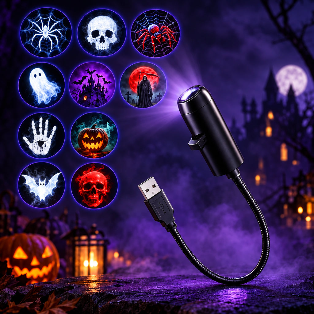 Projecteur LED USB décoratif – Motifs Halloween ou Noël