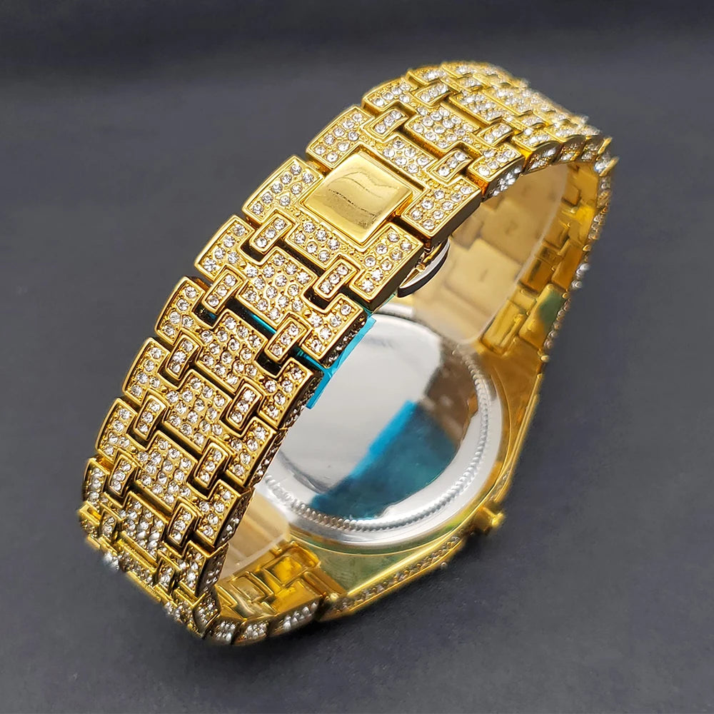 Montre Quartz Homme – Style Hip Hop Diamant