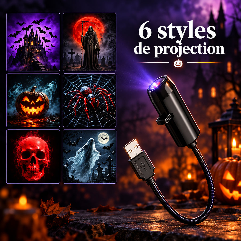 Projecteur LED USB décoratif – Motifs Halloween ou Noël