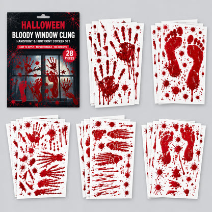 Autocollants Halloween pour portes et fenêtres – Mains sanglantes et crânes