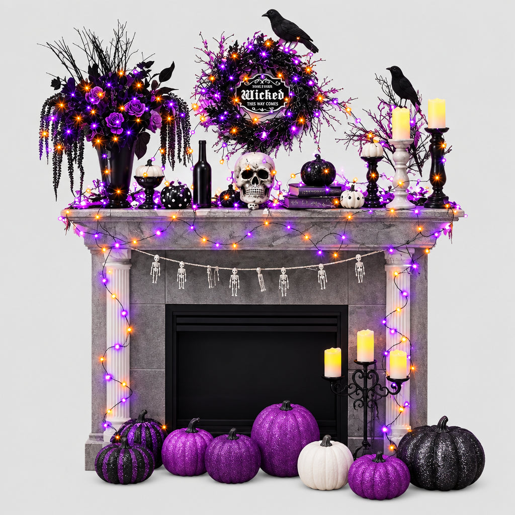 Guirlande LED Halloween à piles – Violet et orange, 5 à 20 m