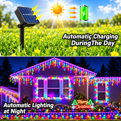 Guirlande solaire extérieure effet glaçons – 96 ou 162 LED