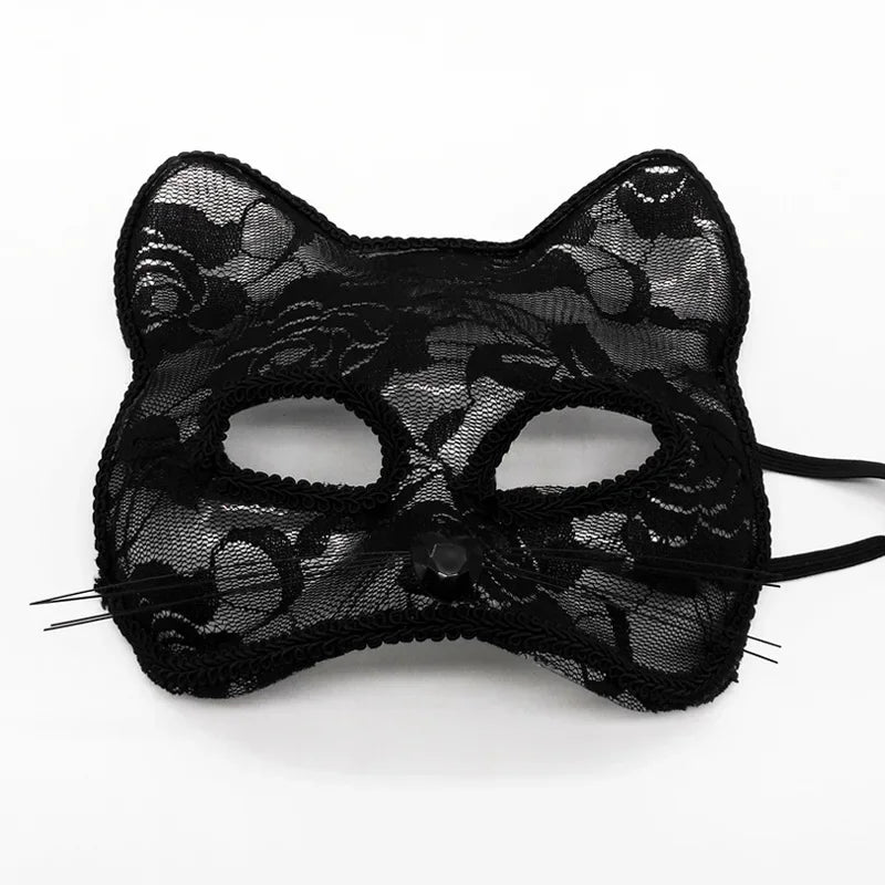Masque en dentelle style chat pour bal masqué et déguisement