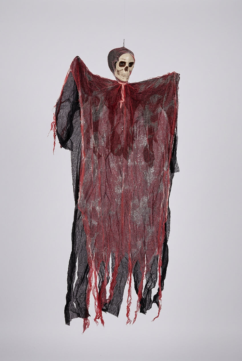 Fantôme à crâne suspendu en gaze – Décoration Halloween