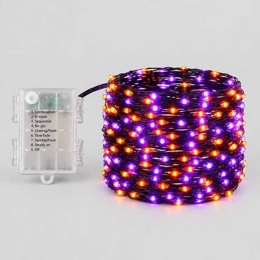 Guirlande LED Halloween à piles – Violet et orange, 5 à 20 m
