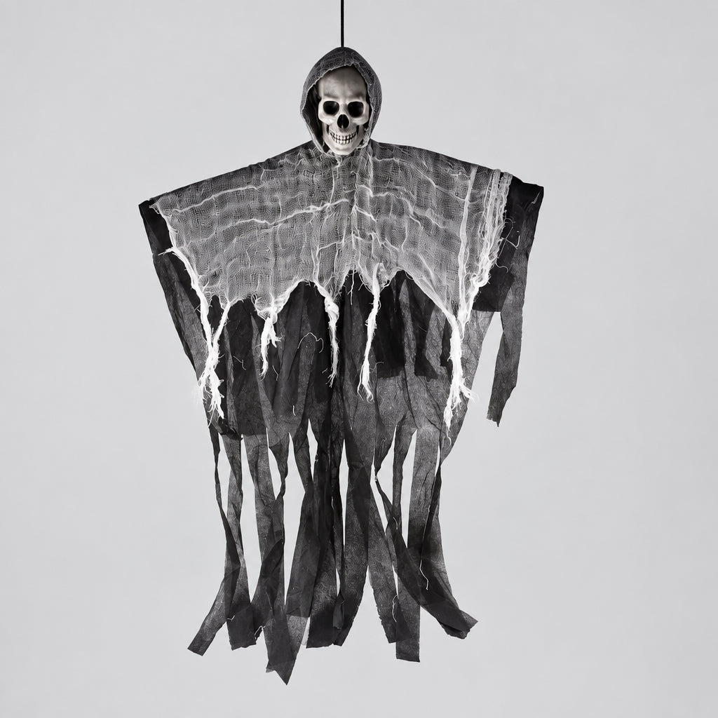 Fantôme suspendu à crâne – Décoration Halloween blanc et noir