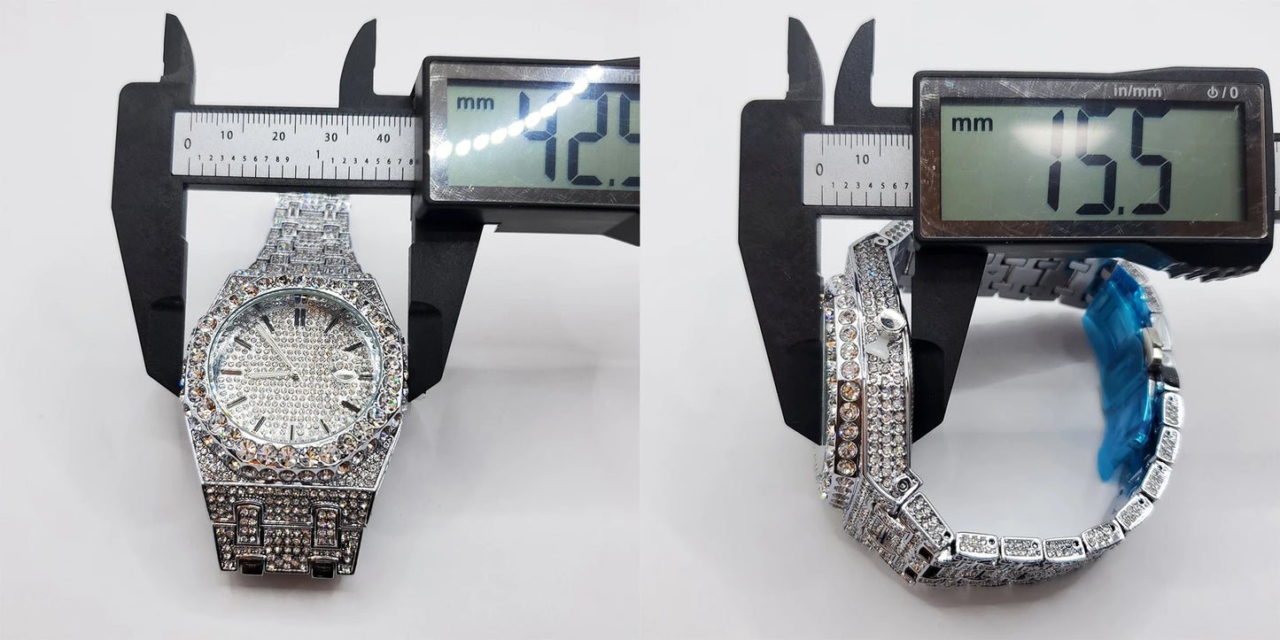 Montre Quartz Homme – Style Hip Hop Diamant