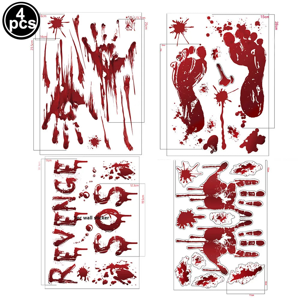 Autocollants Halloween pour portes et fenêtres – Mains sanglantes et crânes