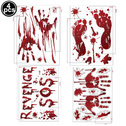 Autocollants Halloween pour portes et fenêtres – Mains sanglantes et crânes