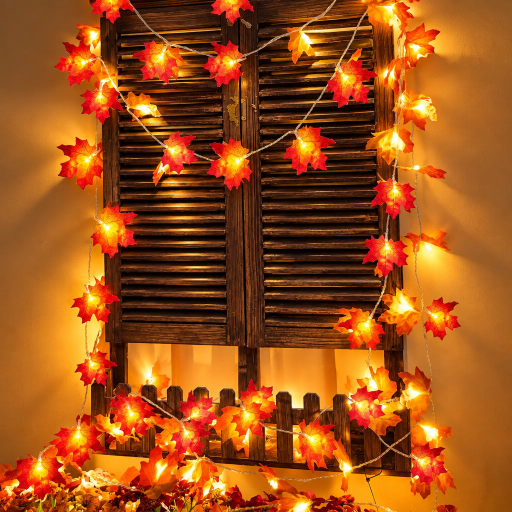 Guirlande lumineuse feuilles d’érable – Blanc chaud, 1,5 ou 3 m