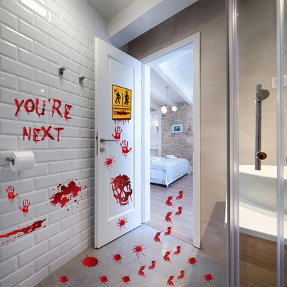 Autocollants Halloween pour portes et fenêtres – Mains sanglantes et crânes