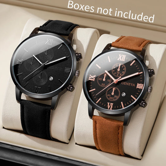 1/2PCs Men's Casual Calendar Watch Fashionable Men's