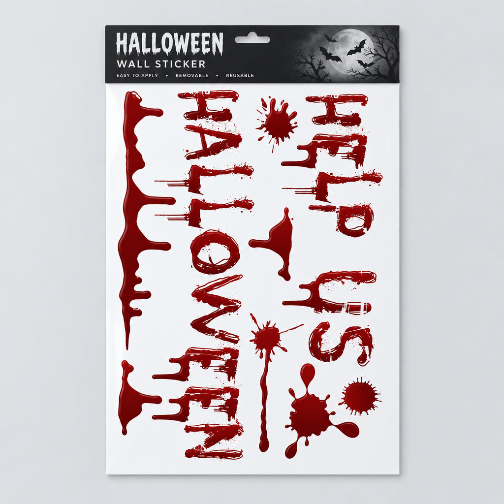 Autocollants Halloween pour portes et fenêtres – Mains sanglantes et crânes
