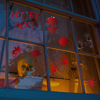 Autocollants Halloween pour portes et fenêtres – Mains sanglantes et crânes