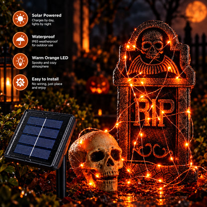 Guirlande solaire LED orange Halloween – 7 à 22 m