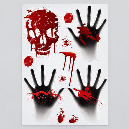 Autocollants Halloween pour portes et fenêtres – Mains sanglantes et crânes