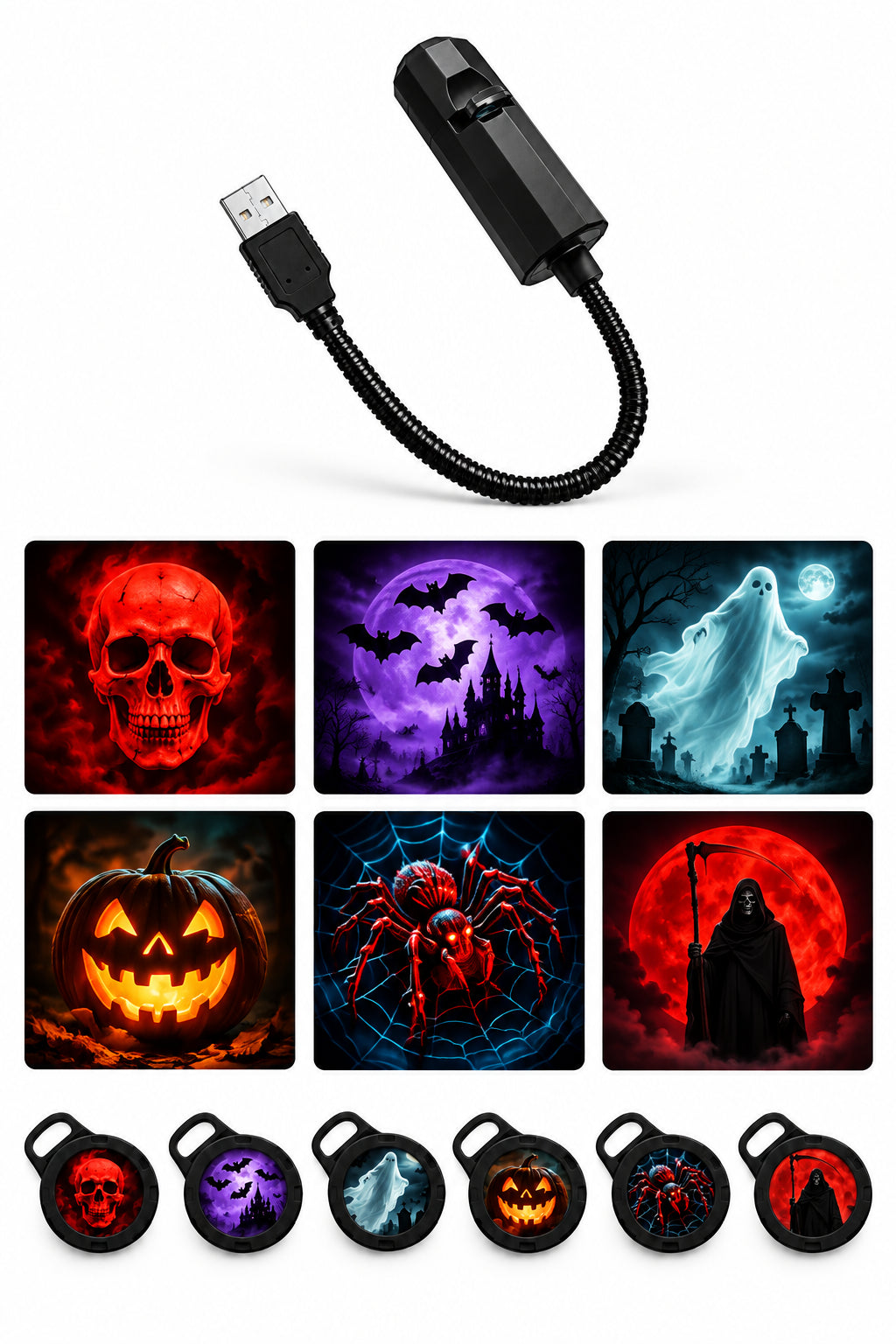 Projecteur LED USB à motifs pour Halloween, Noël et planètes